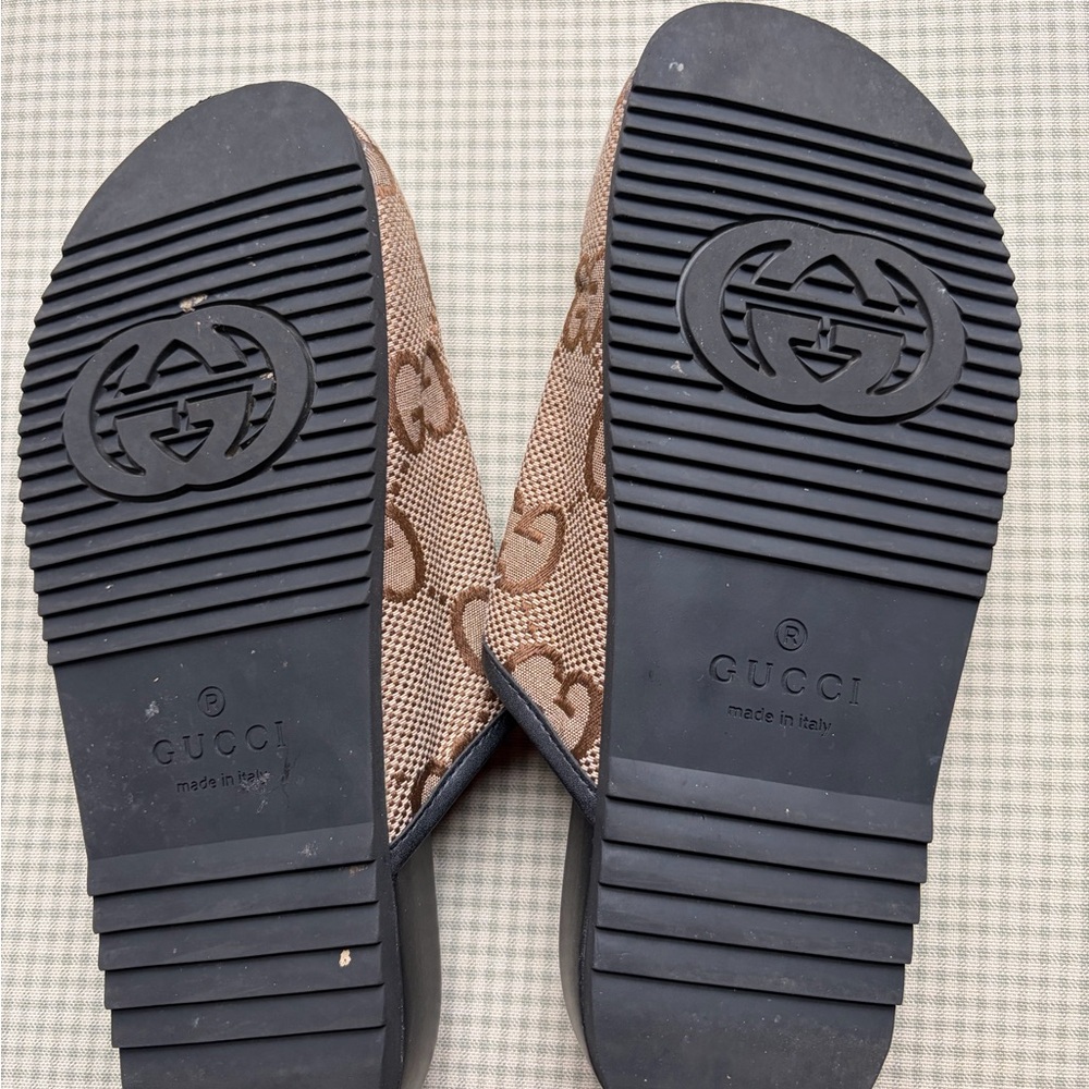 Gucci Beige Brown GG Canvas Horsebit Backless Mules - Picture 2 of 3